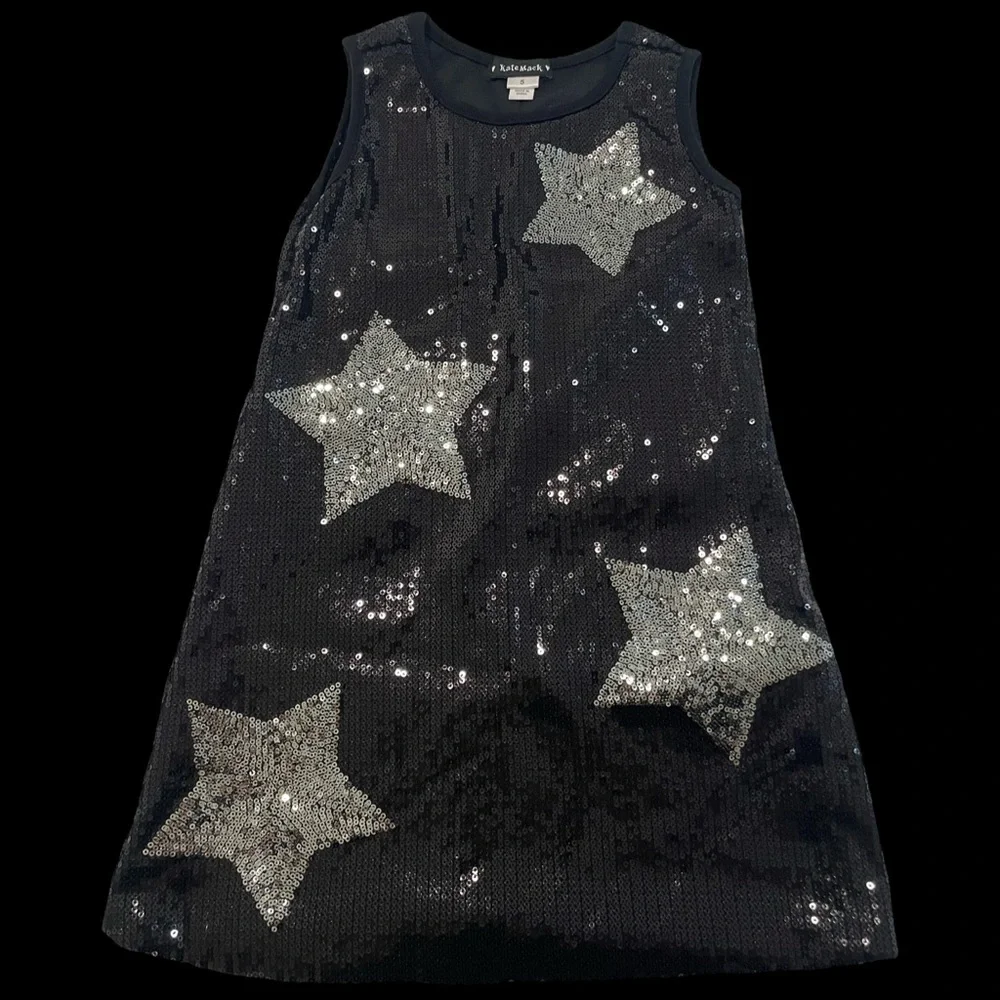 EUC Kate Mack Girls Size 5 Black/Silver Sequin Dress with Stars - Picture 1 of 2